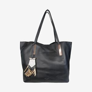 Ted Baker Black Pebbled Leather Tote Bag Rose Gold Hardware Large Shoulder Bag